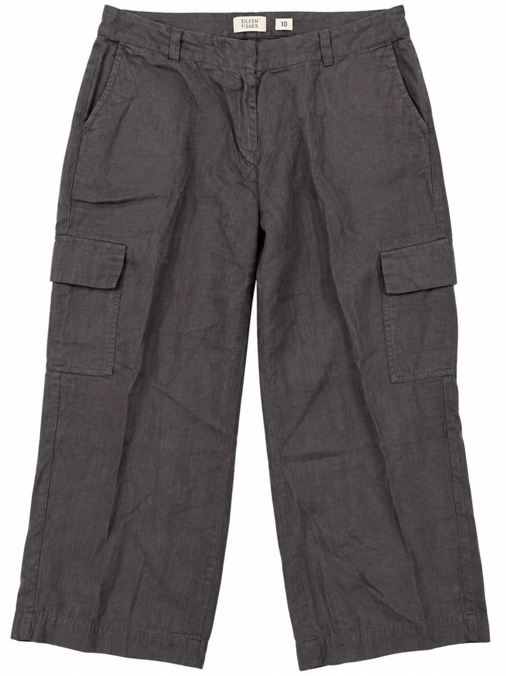 EUC Eileen Fisher Organic Linen Cargo Pants Women’s Charcoal Cropped—Sz 10